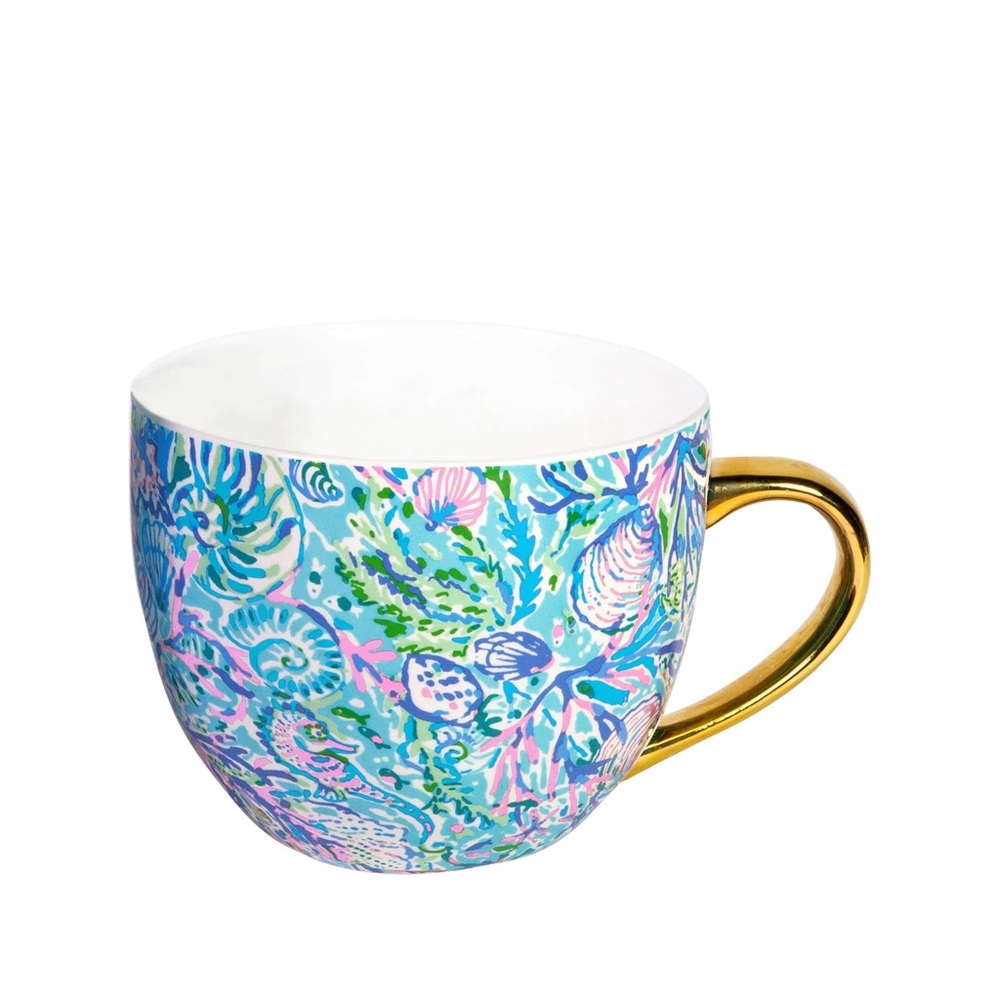 NIB Lilly Pulitzer Surf Blue Soleil It On Me 12oz Ceramic Coffee Tea Mug